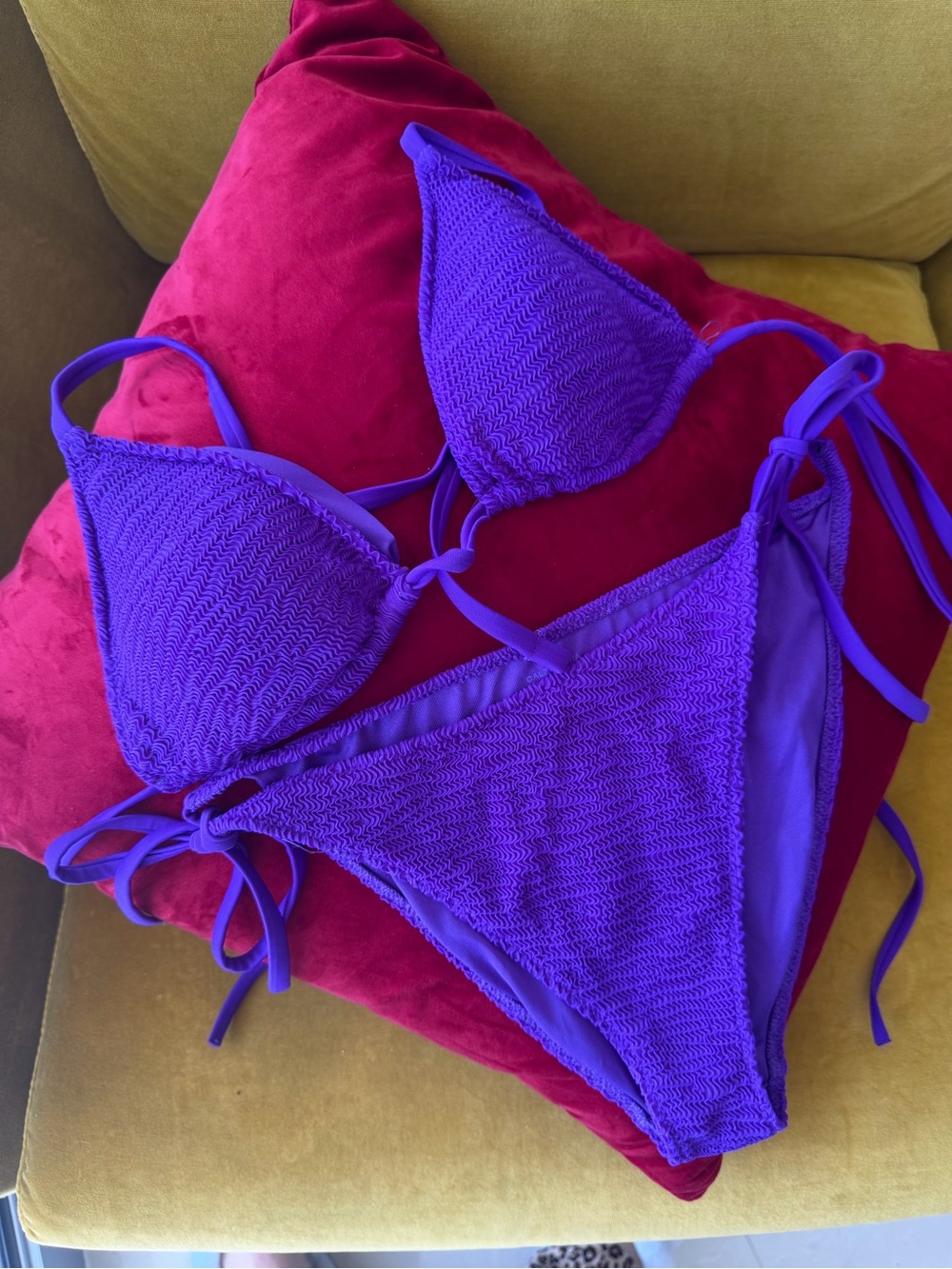 Textured Tie-Side Purple Swim Bottoms